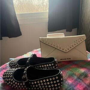 Michael Kors white  Leather Clutch and Shoes